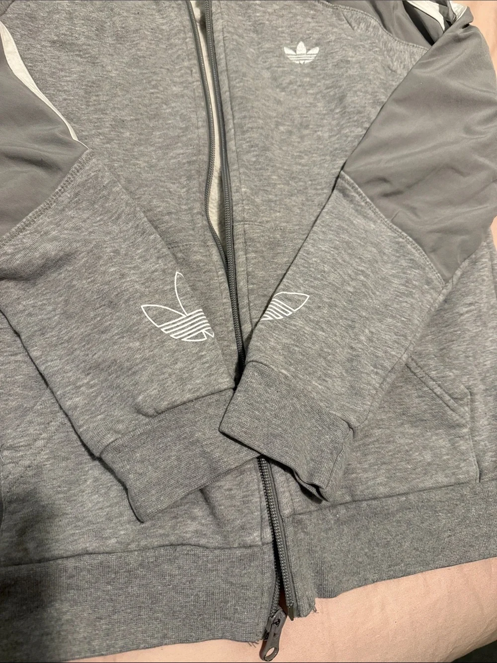 adidas Gray Kids Zip-Up Hoodie with Hood and Trefoil
